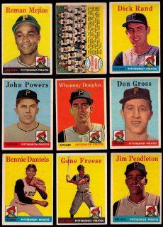 1958 Topps Pittsburgh Pirates 9 dif Gross Rand Team Etc