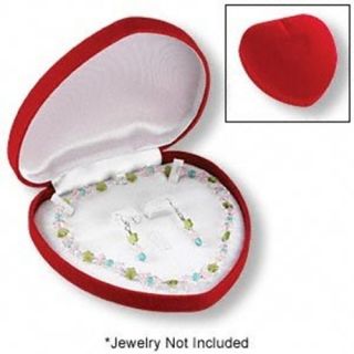 Red Velveteen Heart Large Jewelry Set Gift Box Necklace Bracelet
