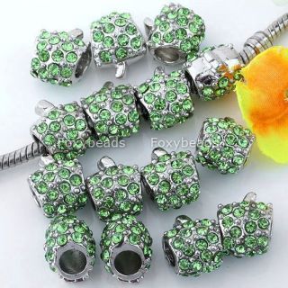 20pc Green Crystal Apple Large Hole Beads Fit Bracelet