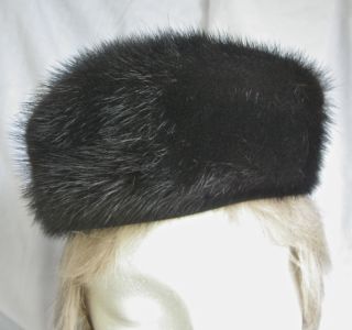 great black dyed long fur rounded pillbox hat vintage 1950s 60s ILGWU