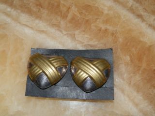 VTG JEWELRY STERLING LATON MEXICO PUFFY HEART EARRINGS GOLD LINES