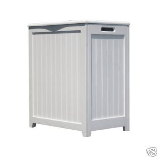 Flat Front Contemporary White Wood Laundry Hamper