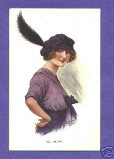 S2085 Laurence Miller Postcard Woman Purple Alone
