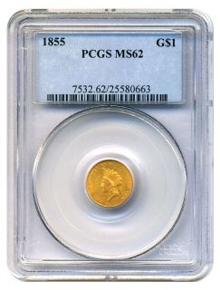 1855 G$1 PCGS MS62 Type 2 Gold Dollar