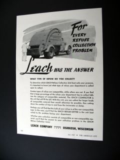 Leach Refuse Getter Garbage Collection 1947 Print Ad