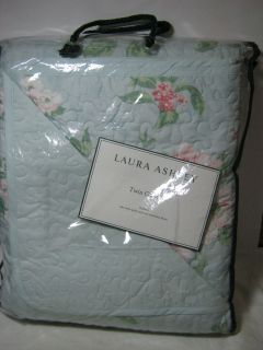 New Laura Ashley Layne Pale Blue Floral Twin Quilt Sham Set 2pc NIP