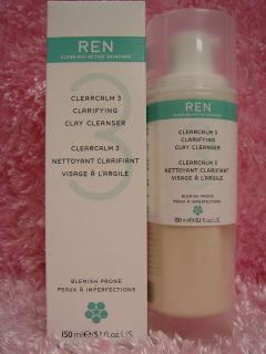 Ren Clearcalm 3 Clarifying Clay Cleanser 150 ml New