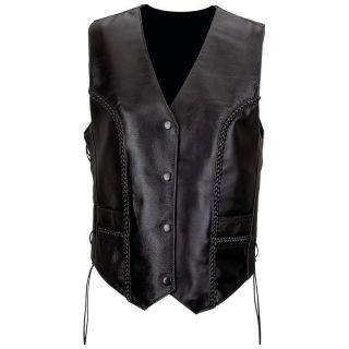 Womens Ladies Solid Black Leather Motorcycle Vest M L XL 2X