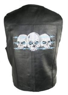 Men 3X Solid Leather Barbwire Motorcycle Vest Vests