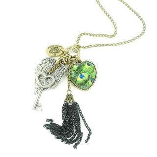  STYLE BRONZE CHAIN w PEACOCK FEATHER PATTERN HEART LEAF NECKLACE