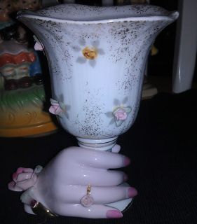 Vintage Lefton China Ladies Hand Holding Vase Figurine