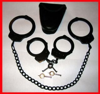 Black Combo Set Handcuffs Hand Leg Cuffs Free Case Double Locking Real