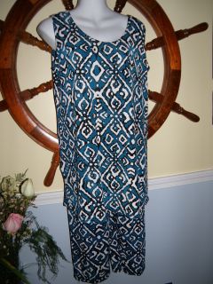 Jostar Slinky Capri Blue Diamonds Sleeveless Large New Travel Knit