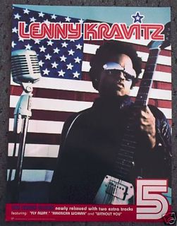 Lenny Kravitz RARE Promotional Poster 5 Collectible