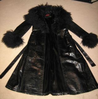 Oscar Leopold Leather w/ Baby Lambs Wool Full Length Coat Glam Rock