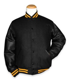 Black and Gold Leather Varsity Letterman Jacket