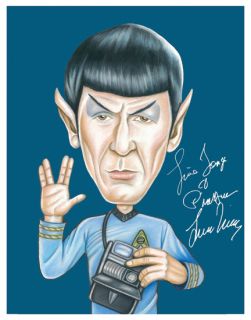 Signed Leonard Nimoy as Mr Spock Caricature Print