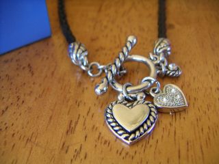 Lia Sophia Kiss Tell Silver Necklace with Hearts on Black Cord