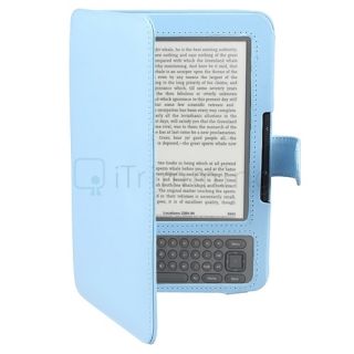 Light Blue Leather Pouch Skin Case Cover Wallet For  Kindle 3 3G