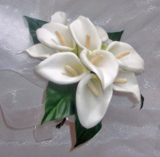 White Calla Lily Bouquet Silk Wedding Flowers Handtied Bridal