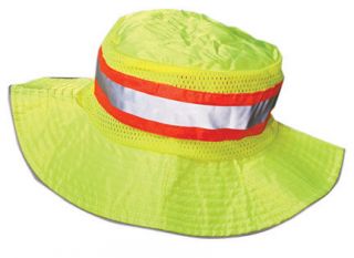 Lime Ranger Boonie Hat w/orange&silver reflective stripes, adjustable