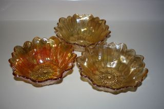 Vintage Indiana Lily Pons Sunflower Marigold Carnival Glass Bowls