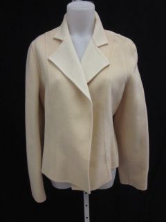 Designer Ivory Beige Fleece Collared Jacket Coat Size M