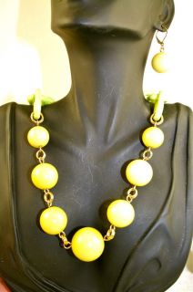 Vintage Estate Huge Yellow Green Bead Chunky Necklace Earrings Set not