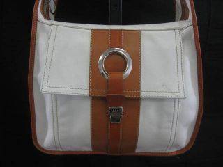Auth Hogan White Brown Leather Shoulder Bag Handbag