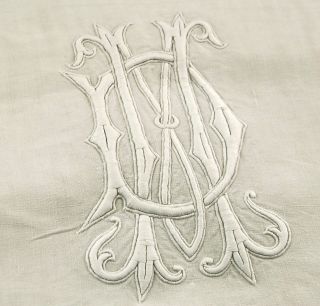 Antique French Pure Fine Linen Sheet MD Monogram Bed Cover Larger Than