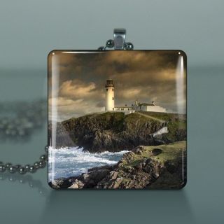 Fanad Head Lighthouse Glass Tile Necklace Pendant 830