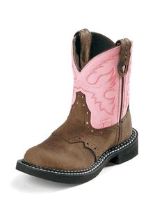 Little Girls Justin Cowboy Boots Brown Pink Uppers Leather