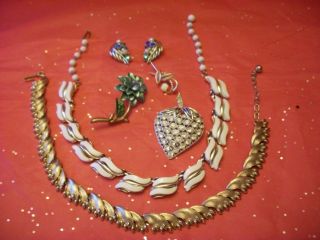 costume jewelry, Lot of Pins, Necklaces and Lisner rhinestone earrings