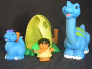 FISHER PRICE LITTLE PEOPLE DINOSAUR BRONTOSARUS with baby, caveman and