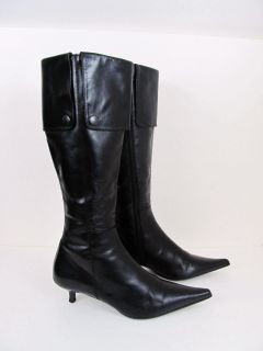LK Bennett Italian Made Black Leather Kitten Heel Boots Womens 37 5 US