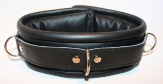 Locking Padded Black Leather Slave Collar Restraint