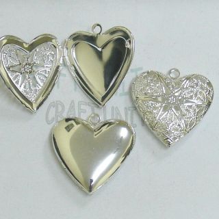 Pcs Brass Filigree Heart Lockets Pendant Silver Plated C760