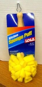 Kitchen Sponge Puff Brush by Lola Wood Handle New