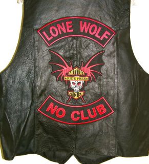 Lone Wolf No Club Tough Biker Red Patch Free Vest 52