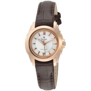  Womens 97M104 Precisionist Longwood Rose Tone Brown Leather Watch