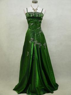 Cherlone Green Sparkle Long Satin Ball Prom Wedding Evening Gown Dress