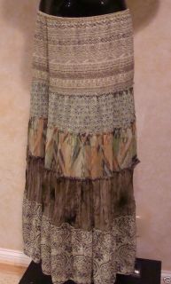 LANE BRYANT long Pull on skirt features flowing tiers green brown 14