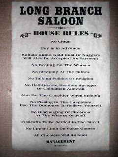 Long Branch Saloon House Rules Old West Poster 11X17