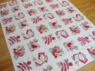  Vintage 40s FUN Cooking Fine Foods TABLECLOTH Lobster Steaks More