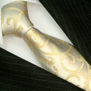 84461 Lorenzo Cana Italian Silk Ties Gold Creme Baroque