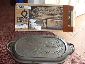 Lodge cast iron large 10 qt sportsman fish fryer duck pattern oval