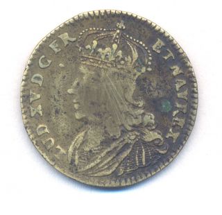 Louis XV Ludovicus Crowned France Jeton Token Medal Bronze RARE
