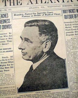 Louis Brandeis 1st Jewish Supreme Court Justice Nomination Judaica