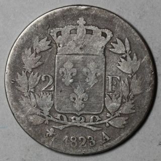 1823 A Louis XVIII France 2 Francs 90 Silver Coin Only 268K Made