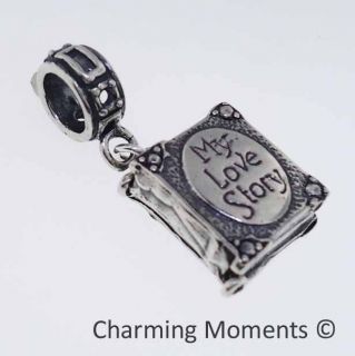 Sterling Silver .925 Charm My Love Story Book w/ European Ring Slide